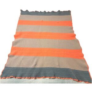 Handmade Wool Knit Blanket Gray Coral Steel Gray 47x55 Textured Throw Afghan